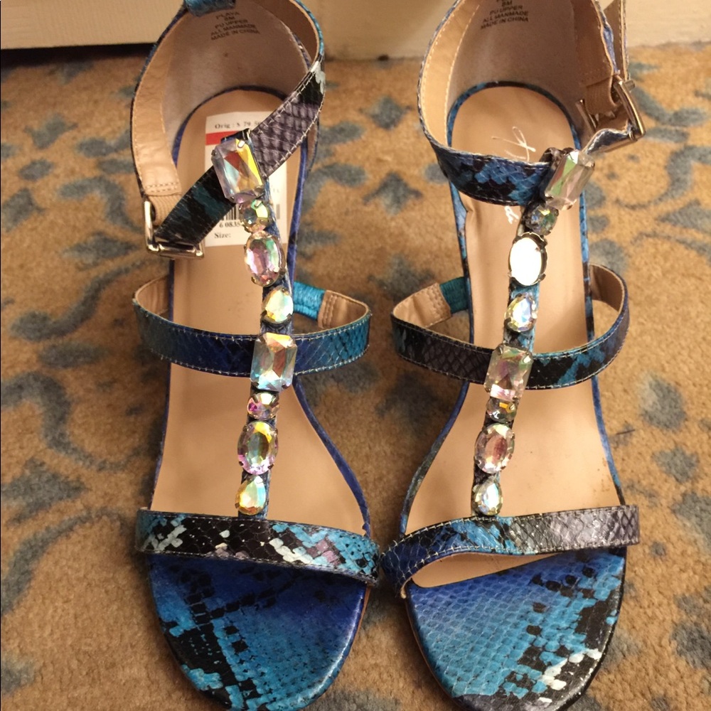 Blue heeled sandals